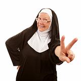 Funny Nun Making Peace Sign