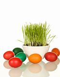 Easter and spring symbols - grass and dyed eggs