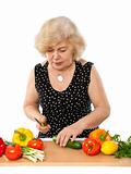elderly woman cooking food