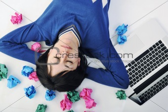 young woman isolated on white looking for solutions