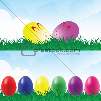 Easter eggs in a grassland.