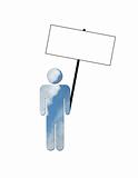 Ecological sky man holding blank picket sign 