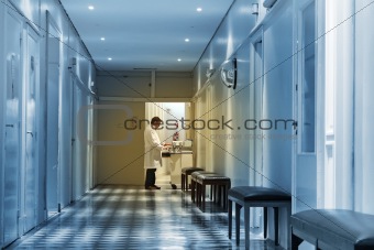 Doctor working in a hospital hall