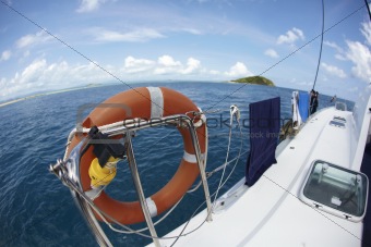 Life saving buoy on a sailing boat
