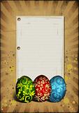painted easter eggs on vintage background 