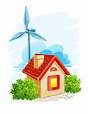 house with wind turbine for electric energy generation