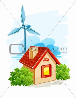 house with wind turbine for electric energy generation
