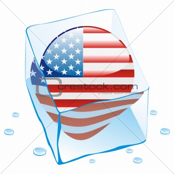 illustration of america button flag frozen in ice cube