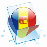 vector illustration of andorra button flag frozen in ice cube