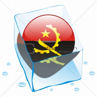 vector illustration of angola button flag frozen in ice cube