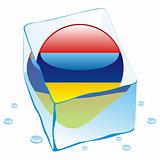 vector illustration of armenia button flag frozen in ice cube