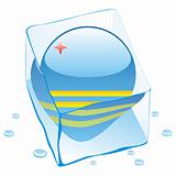 illustration of aruba button flag frozen in ice cube