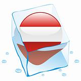 vector illustration of austria button flag frozen in ice cube