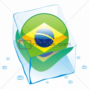 illustration of brazil button flag frozen in ice cube