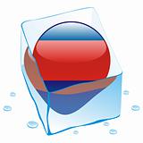 vector illustration of cambodia button flag frozen in ice cube