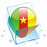 vector illustration of cameroon button flag frozen in ice cube