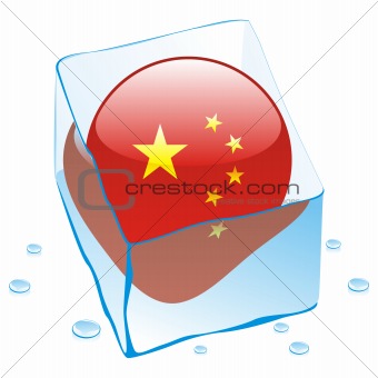 vector illustration of china button flag frozen in ice cube