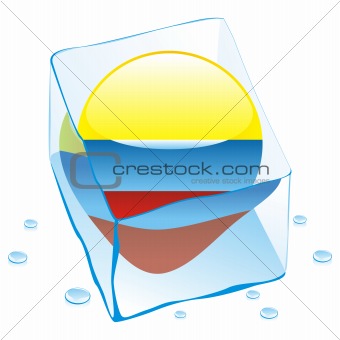 illustration of colombia button flag frozen in ice cube