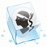 vector illustration of corsica button flag frozen in ice cube