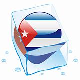illustration of cuba button flag frozen in ice cube