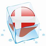 vector illustration of denmark button flag frozen in ice cube