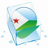 vector illustration of djibouti button flag frozen in ice cube