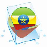 vector illustration of ethiopia button flag frozen in ice cube