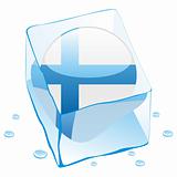 vector illustration of finland button flag frozen in ice cube