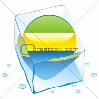 vector illustration of gabon button flag frozen in ice cube