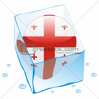 vector illustration of georgia button flag frozen in ice cube