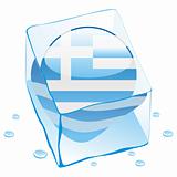 vector illustration of greece button flag frozen in ice cube