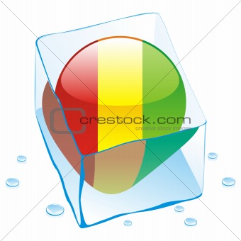 vector illustration of guinea button flag frozen in ice cube