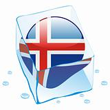 vector illustration of iceland button flag frozen in ice cube