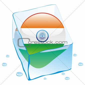 vector illustration of india button flag frozen in ice cube
