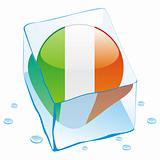 vector illustration of ireland button flag frozen in ice cube