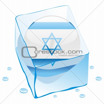 vector illustration of israel button flag frozen in ice cube