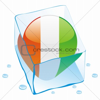 vector illustration of ivory coast button flag frozen in ice cube