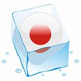 vector illustration of japan button flag frozen in ice cube