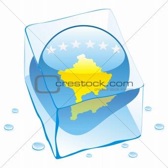 vector illustration of kosovo button flag frozen in ice cube