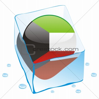vector illustration of kuwait button flag frozen in ice cube