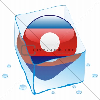 vector illustration of laos button flag frozen in ice cube