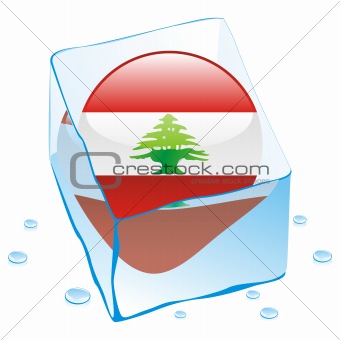vector illustration of lebanon button flag frozen in ice cube