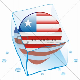 vector illustration of liberia button flag frozen in ice cube