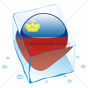 vector illustration of liechtenstein button flag frozen in ice cube