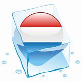 vector illustration of luxembourg button flag frozen in ice cube