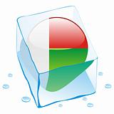 vector illustration of madagascar button flag frozen in ice cube