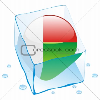 vector illustration of madagascar button flag frozen in ice cube