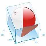 vector illustration of malta button flag frozen in ice cube