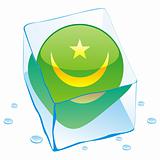vector illustration of mauritania button flag frozen in ice cube