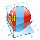 vector illustration of mongolia button flag frozen in ice cube